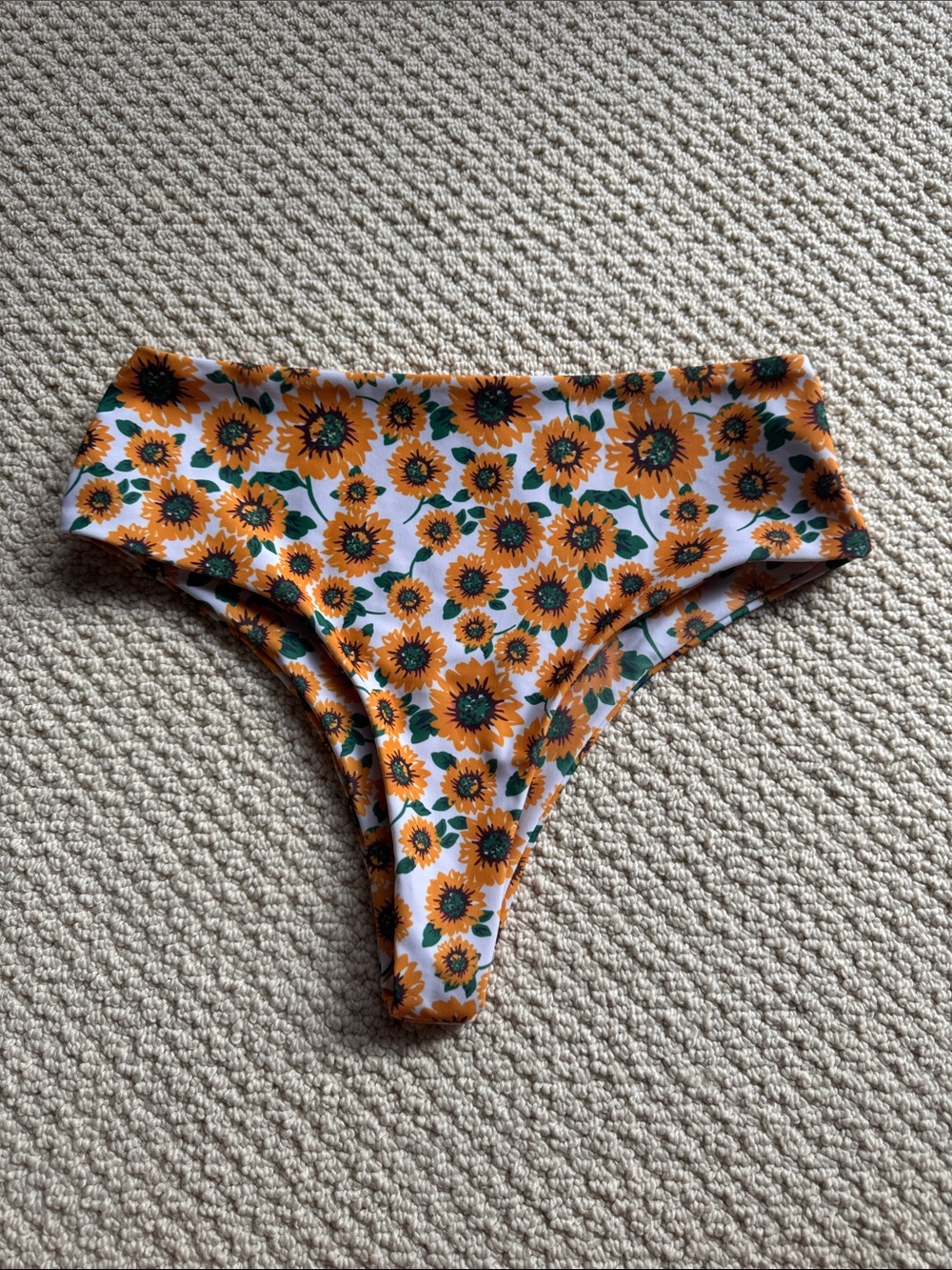 High-waisted Sunflower Print Bikini Bottoms